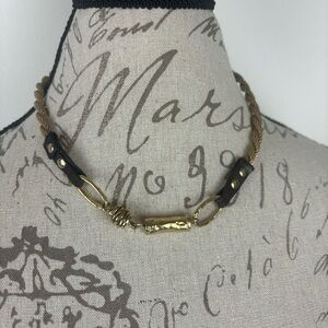 Marc Bernstein wrapped gold & leather necklace/horse lovers/modernist